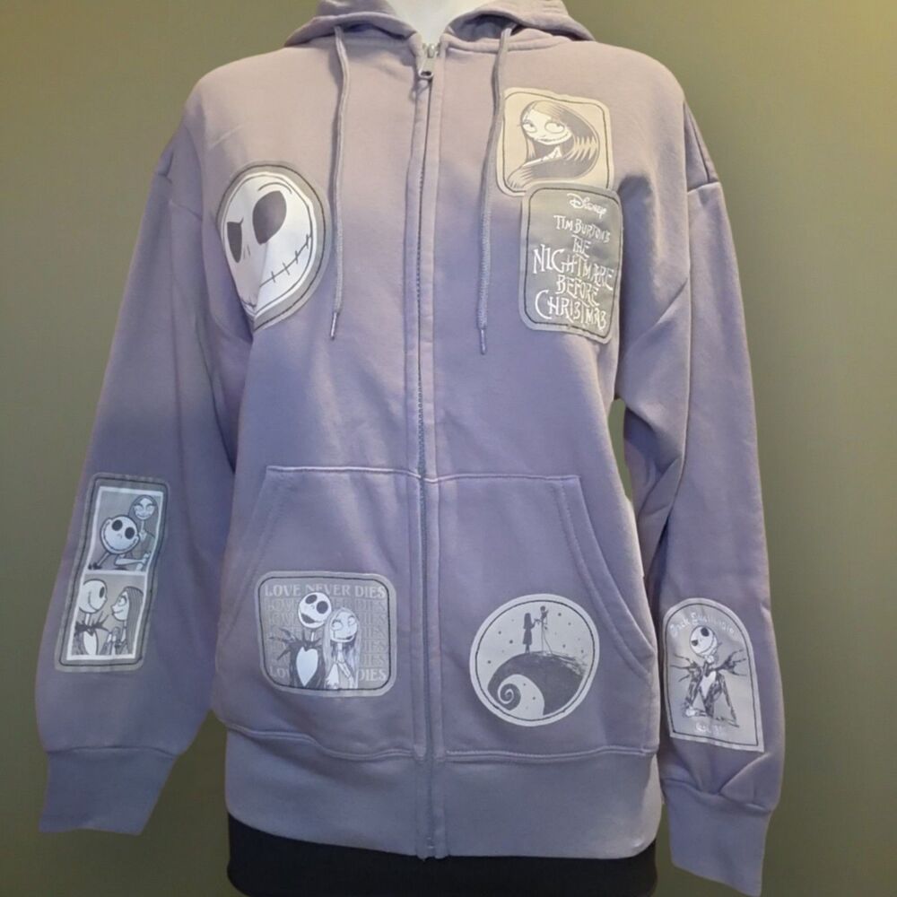 NWT Disney Nightmare Before Christmas Multi Patch Zip Hoodie Gray S *